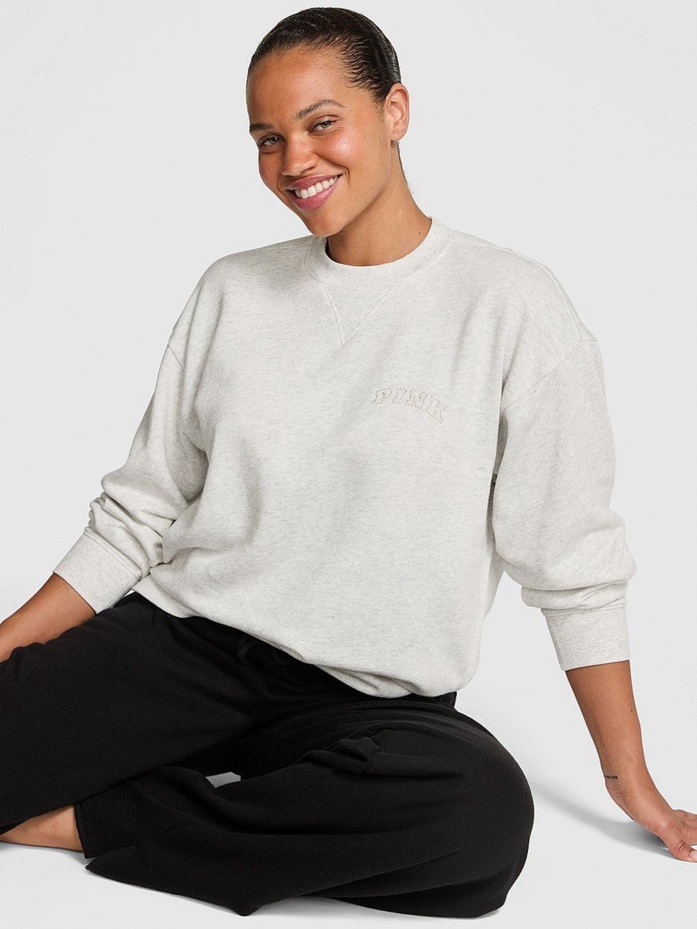 Victoria’s Secret PINK CAMPUS FLEECE CREW SWEATSHIRT Snow Heather gray
